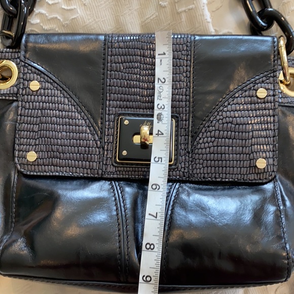 MILLY leather twist lock shoulder bag black gray gold - Picture 6 of 16